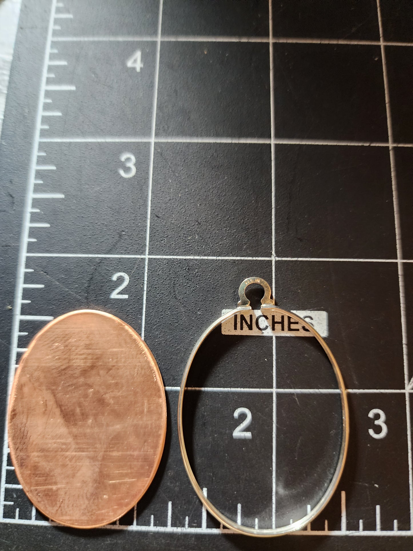 EV196 Copper Blank Misc.-Sterling Silver Mount Set - Large Flat Oval Pendant