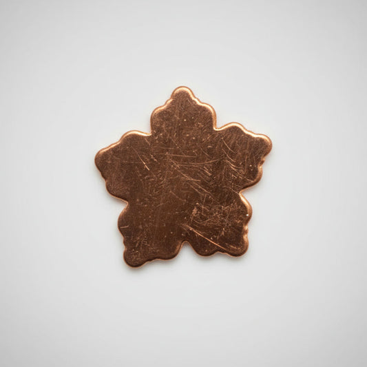 Small metallic leaf-shaped object on a ruler with measurement markings