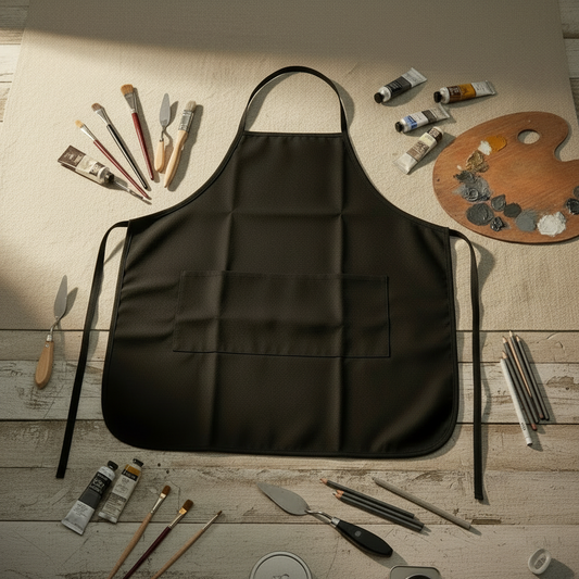 Tablier noir 100 % coton avec poches