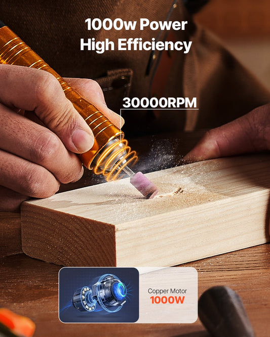 Ponceuse à arbre flexible VEVOR 1000 W 30 000 tr/min avec pédale et 31 accessoires