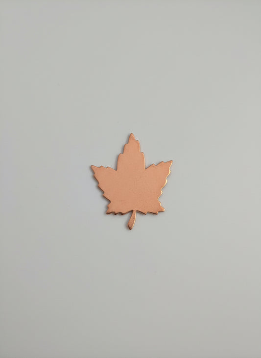 Copper leaf-shaped object on a black grid background