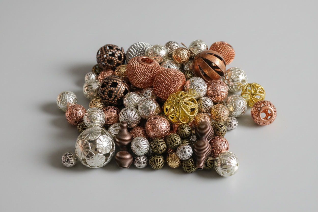 EV182 Mixed Beads- Mixed Bag of Filigree Iron Beads for Enamelling