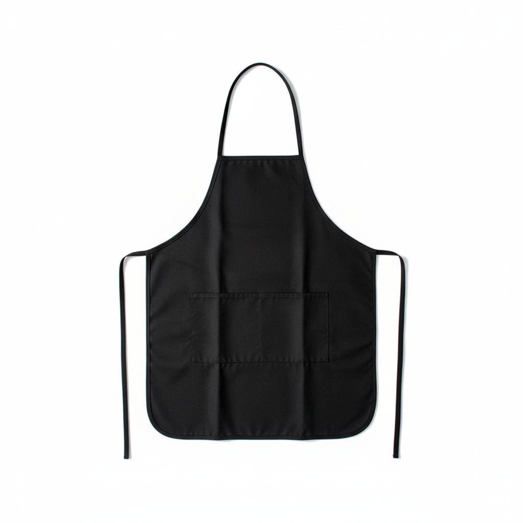 Tablier noir 100 % coton avec poches