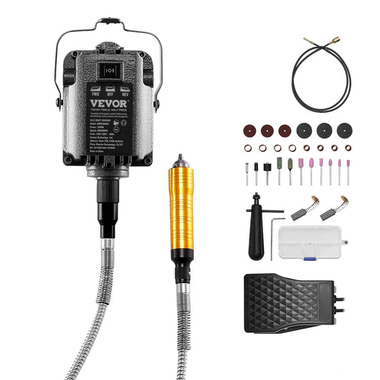 Ponceuse à arbre flexible VEVOR 1000 W 30 000 tr/min avec pédale et 31 accessoires