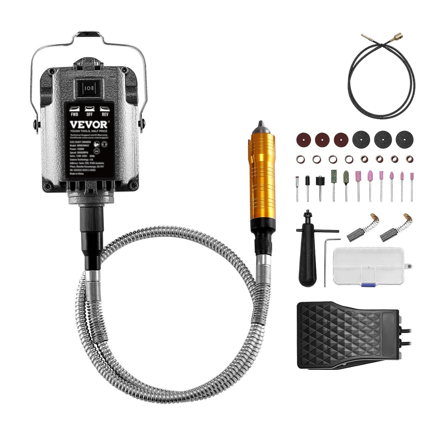 VEVOR Flex Shaft Grinder 1200W 30000RPM with Foot Pedal & 31PCS Accessories