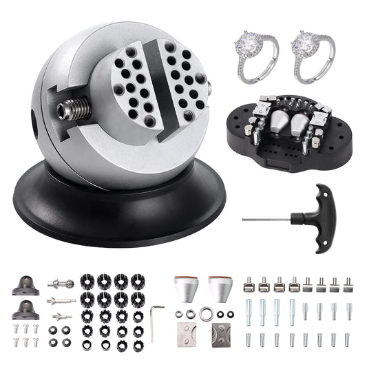 VEVOR Ball Vise, 3" Engraving Setting Tool, 360° Rotation Engraving Block Vise, 70 PCS Attachment Jewelry Engraving Block Tools Standard Block for Gemstone Inlay and Small-Scale Engraving